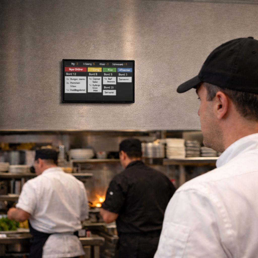 Industial kitchen with kitchen display from MyPay (example)